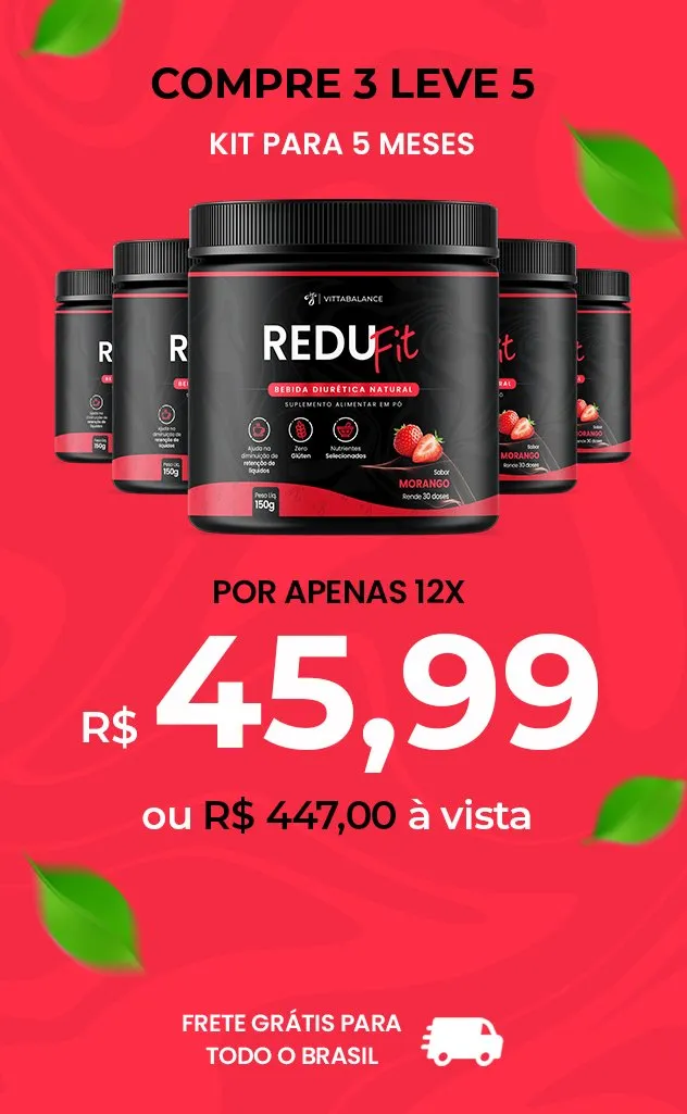 Kit completo com 5 frascos de Redufit, ideal para um emagrecimento eficaz e manutenção do peso por mais tempo